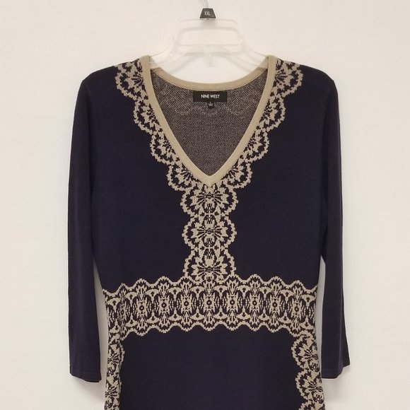Nine West L Knit Dress Lightweight Purple Beige - Picture 2 of 16